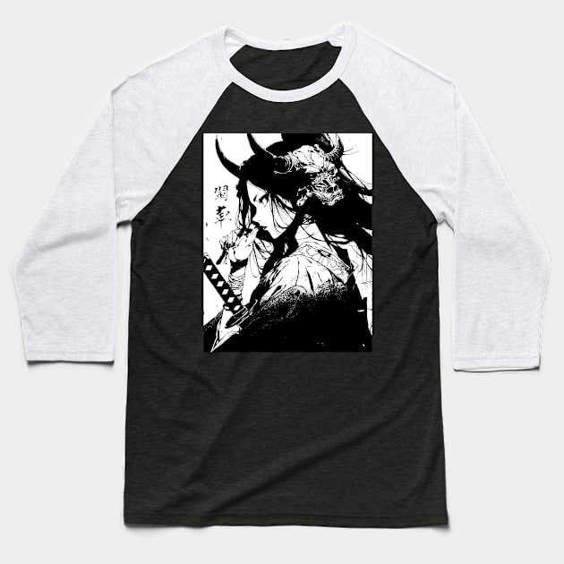 Vaporwave Cyberpunk Yakuza Japanese Samurai Girl #3 Baseball T-Shirt by Neon Bang Bang